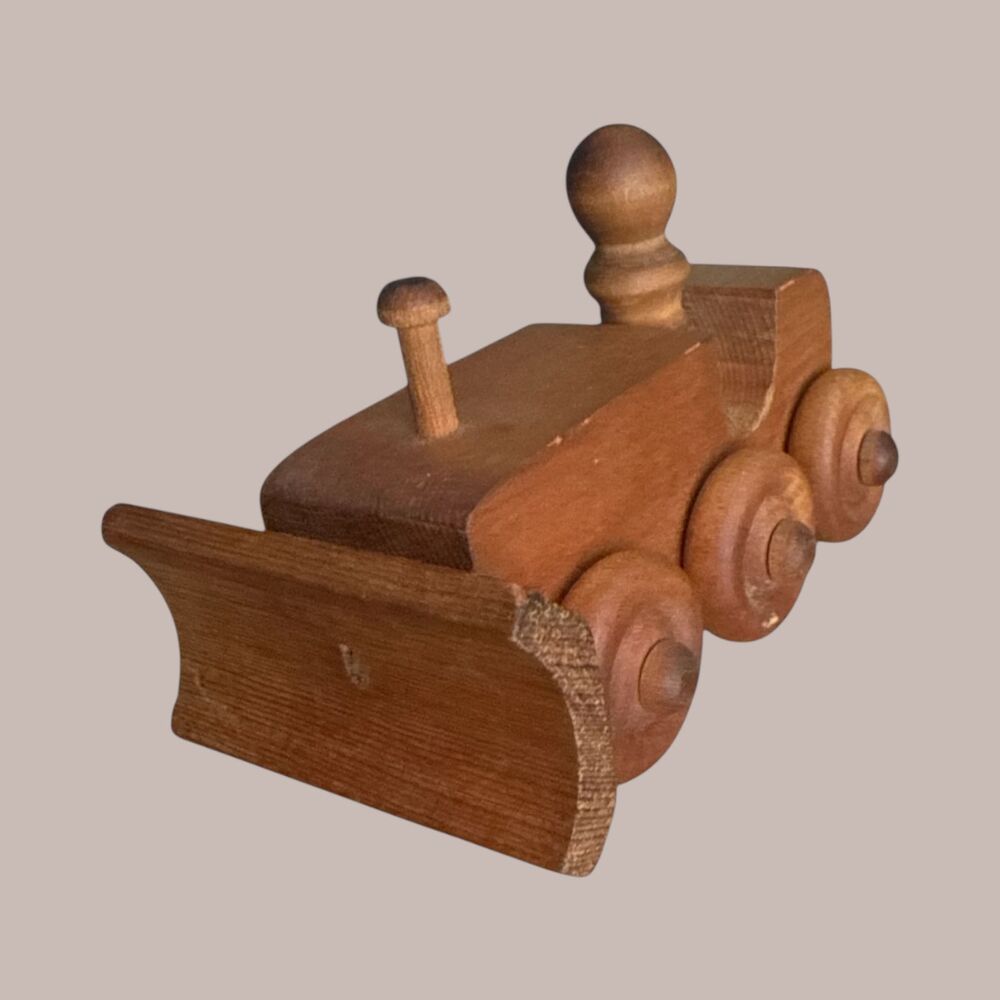 Handmade Wooden Toy Bulldozer Tractor Johnny Guy Vintage Folk Art Wood Toy
